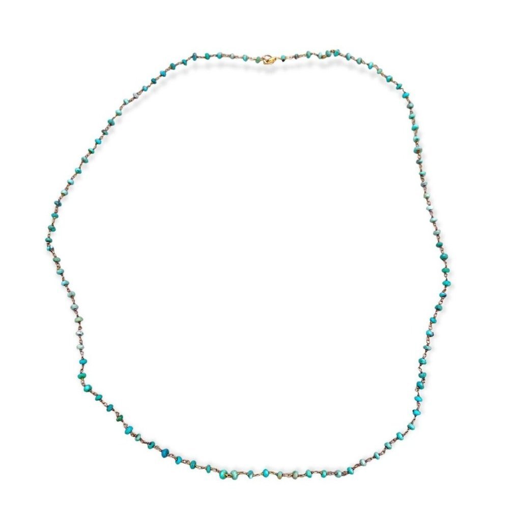 14k Gold Filled Faceted Turquoise Beads Necklace Gold Tone Wired Chain